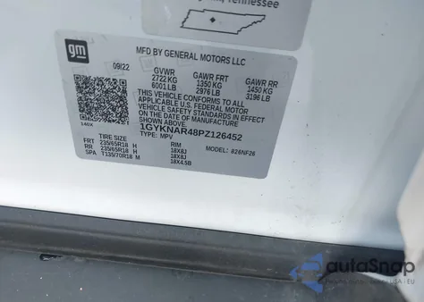 2023 Cadillac Xt5 Fwd Luxury from USA, damaged, VIN 1GYKNAR48PZ126452